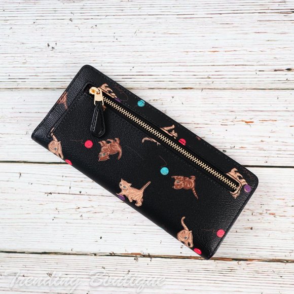 NWT Coach C6061 Slim Wallet With Cat Print in Brown Black Multi - Picture 4 of 8